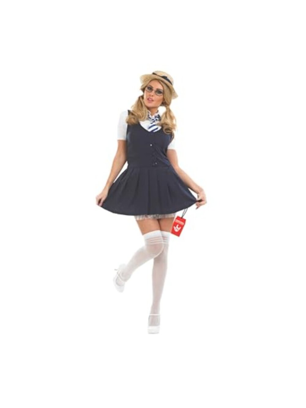 Women's Schoolgirl Tutu Costume Set with Dress, Shirt, Stockings, Tie, Hat S-XXL